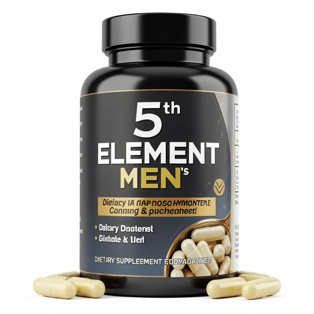 The 5th Element Men's dietary supplement bottle with capsules